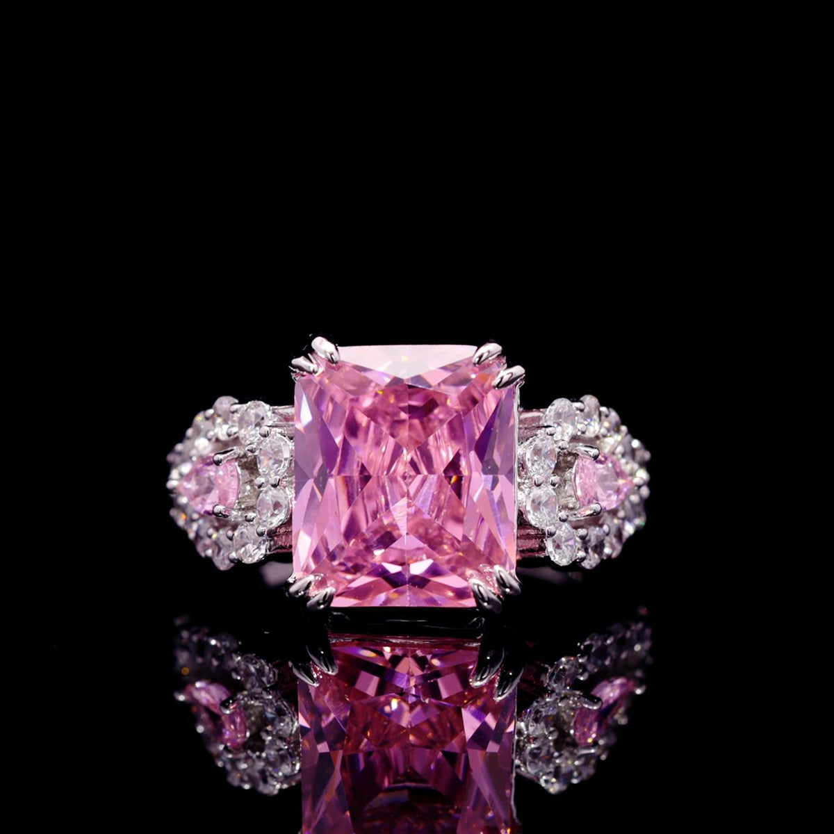 Nadirra Pink Luxury Bridal Ring with High-Quality Zircon Stones Premium Rhodium Plating