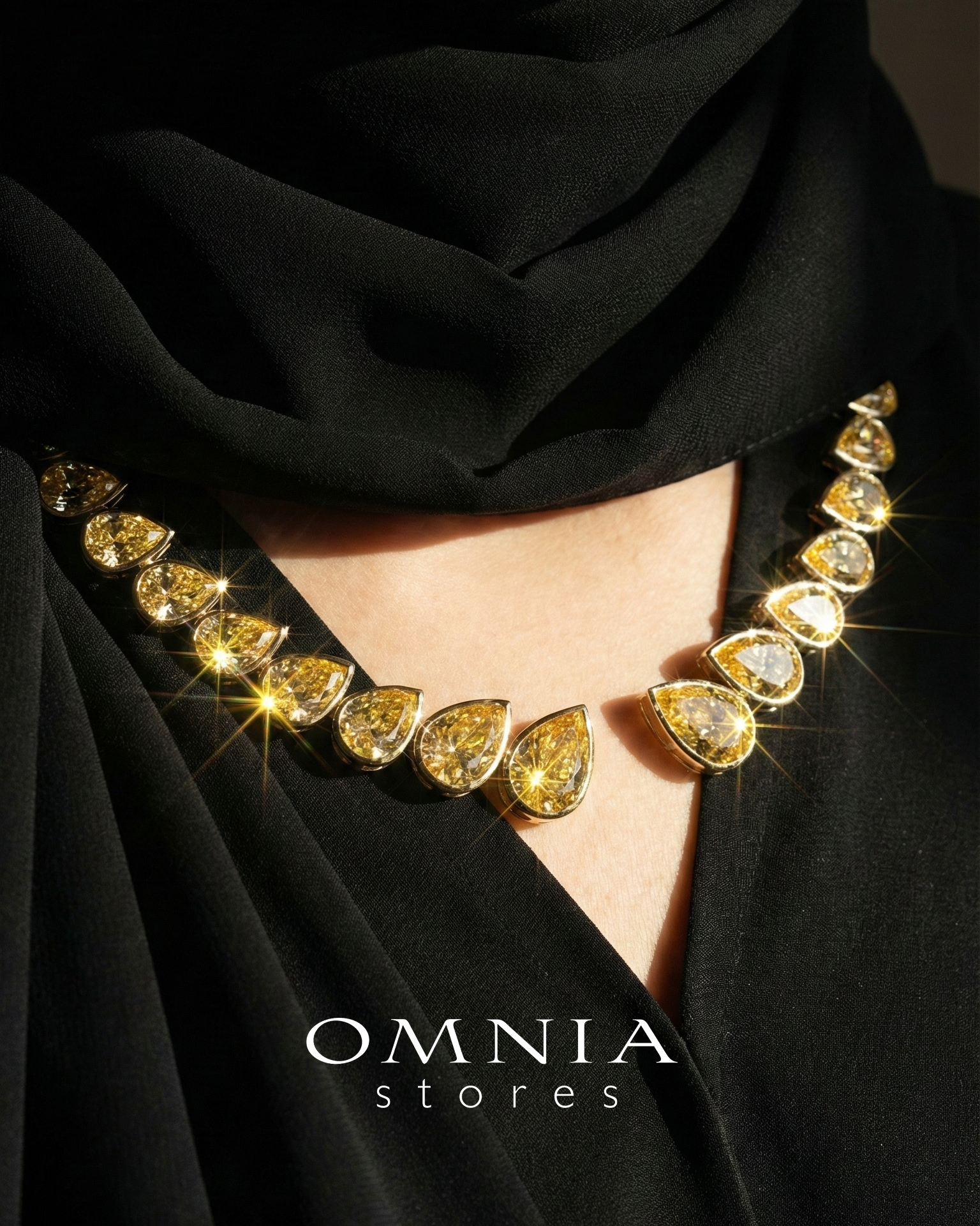 Omnia Nailah Gold Yellow Necklace In 925 Silver With High Quality Lab Crafted Stones