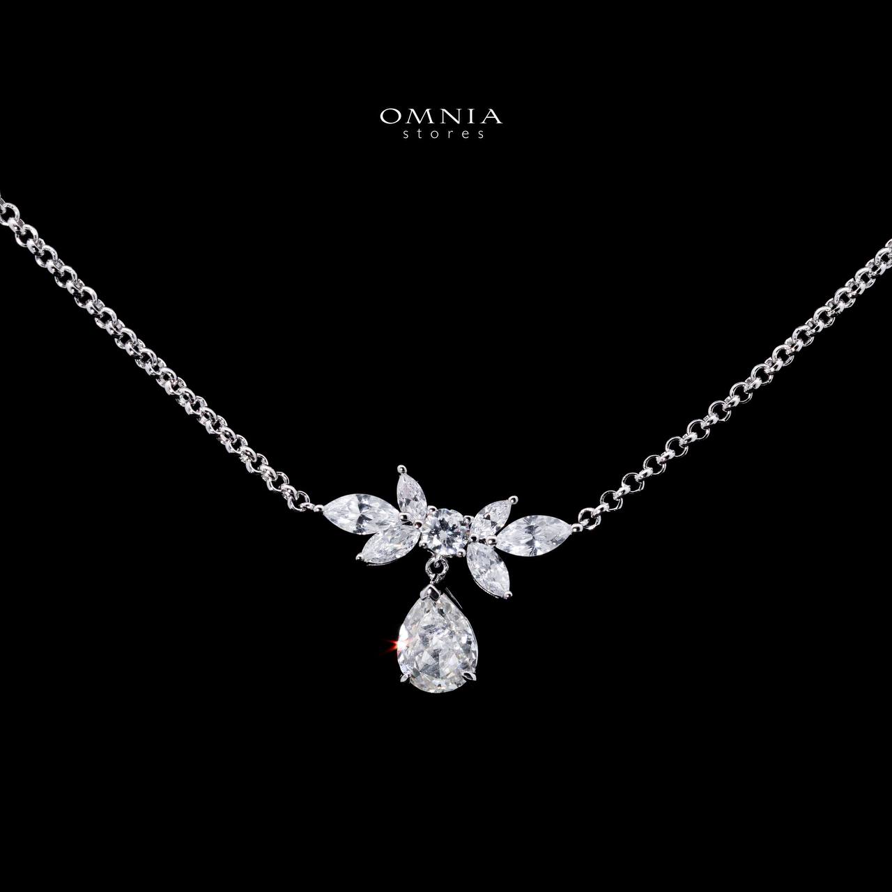 Omnia Naimah White Floral Pendant Necklace With High Quality Certified Lab Crafted Stones In 925 Silver