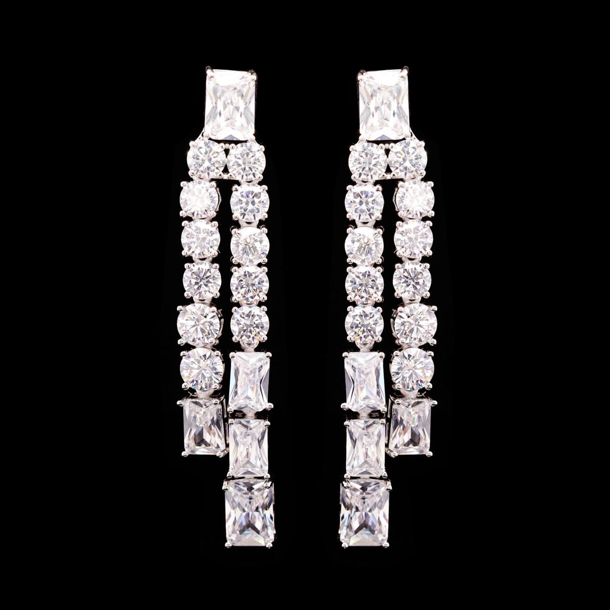 Nicole White Luxury Bridal Earring with High-Quality Zircon Stones Rhodium-Plated Finish