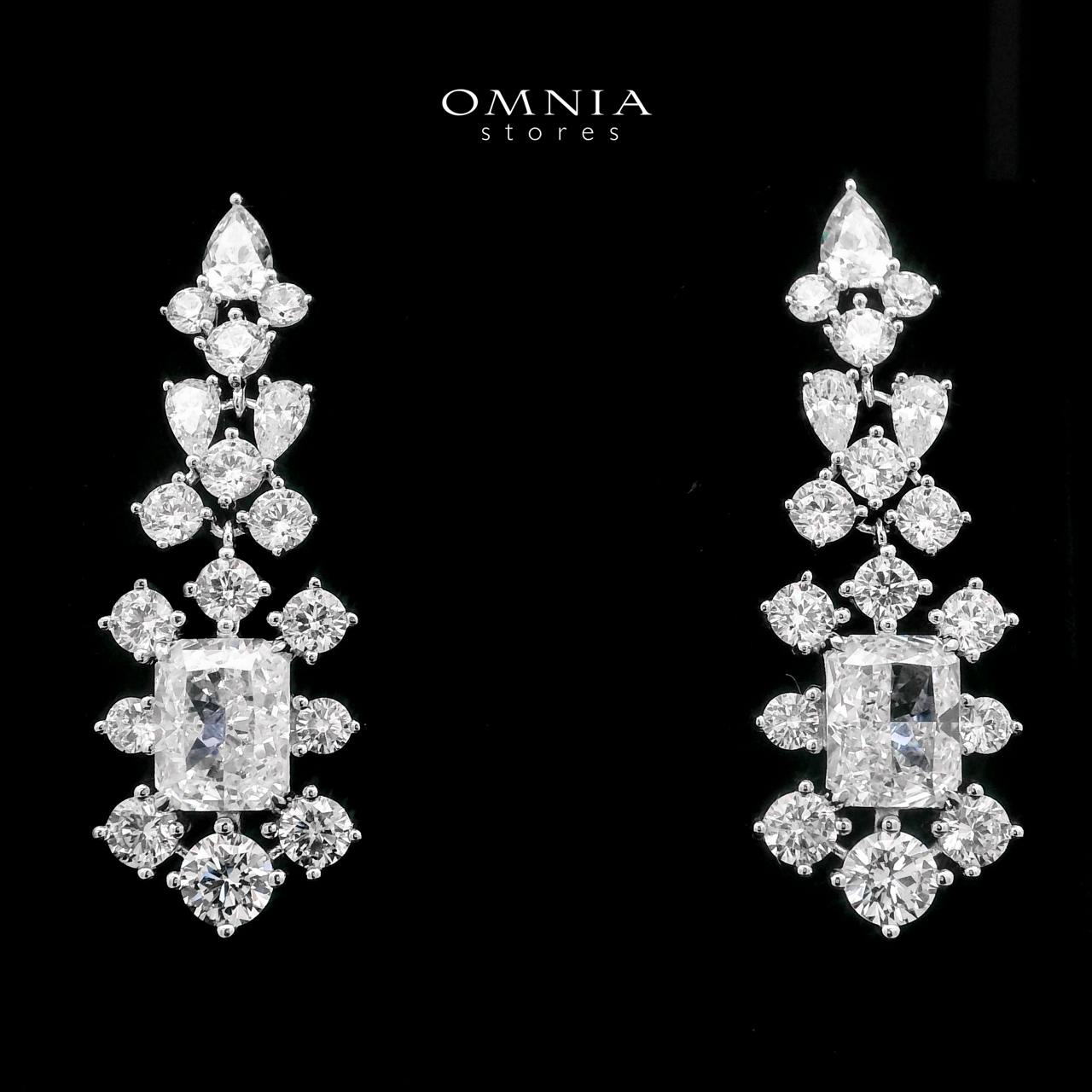 Minimalist silver drop earrings for women with white cubic zircon stones
