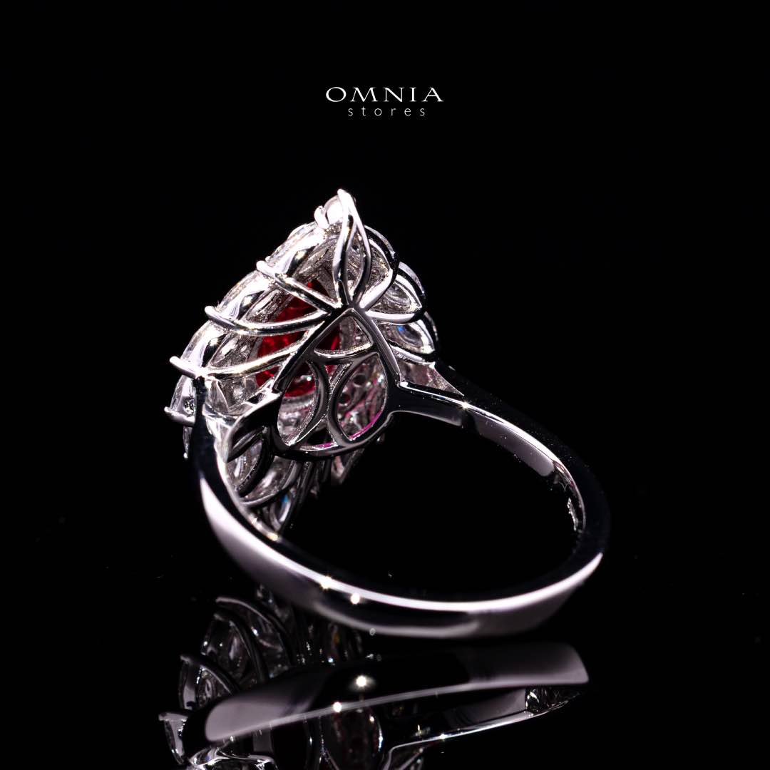 Carolina Lab-Grown Red Ruby Pear-Cut Ring (6x9mm) with GRC Certificate in 925 Sterling Silver