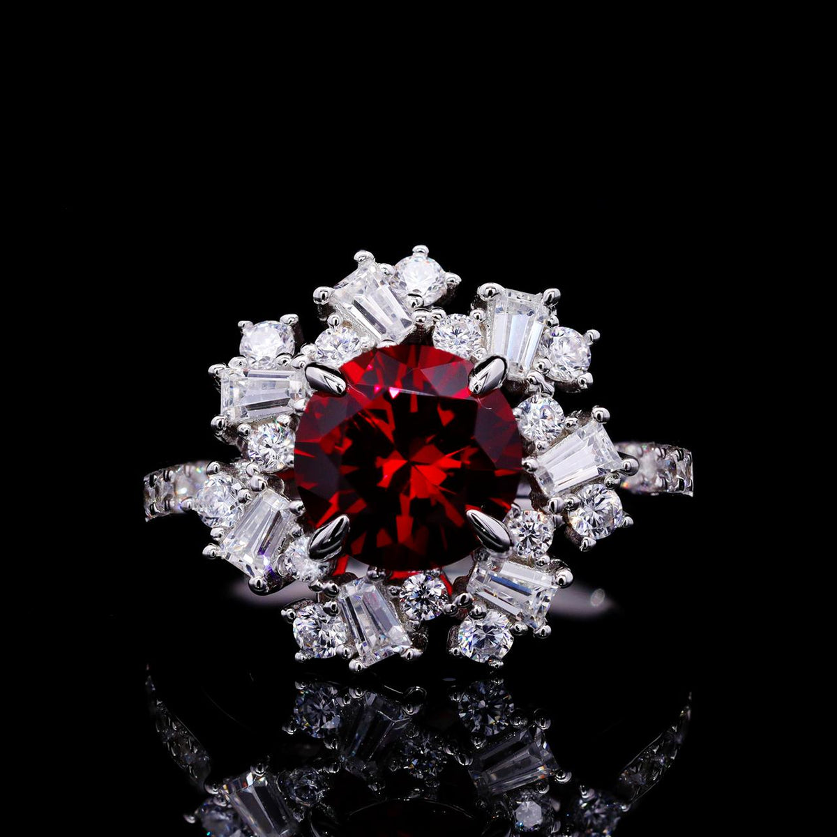 Raghad Red Ring with Certificate | High-Quality Simulated Diamonds in 925 Sterling Silver