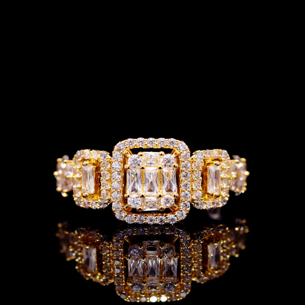 Reena Gold Luxury Bridal Ring with High-Quality Zircon Stones Rhodium Plated