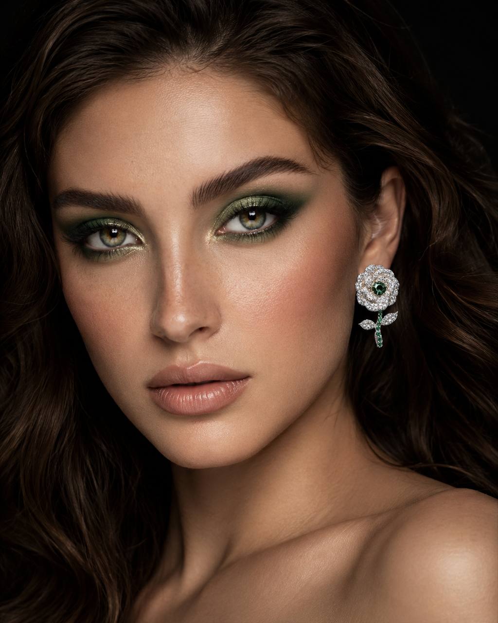 Omnia Rena White and Green Clip Earrings With High Quality Simulated Diamonds in 925 Silver - OMNIASTORES KSA
