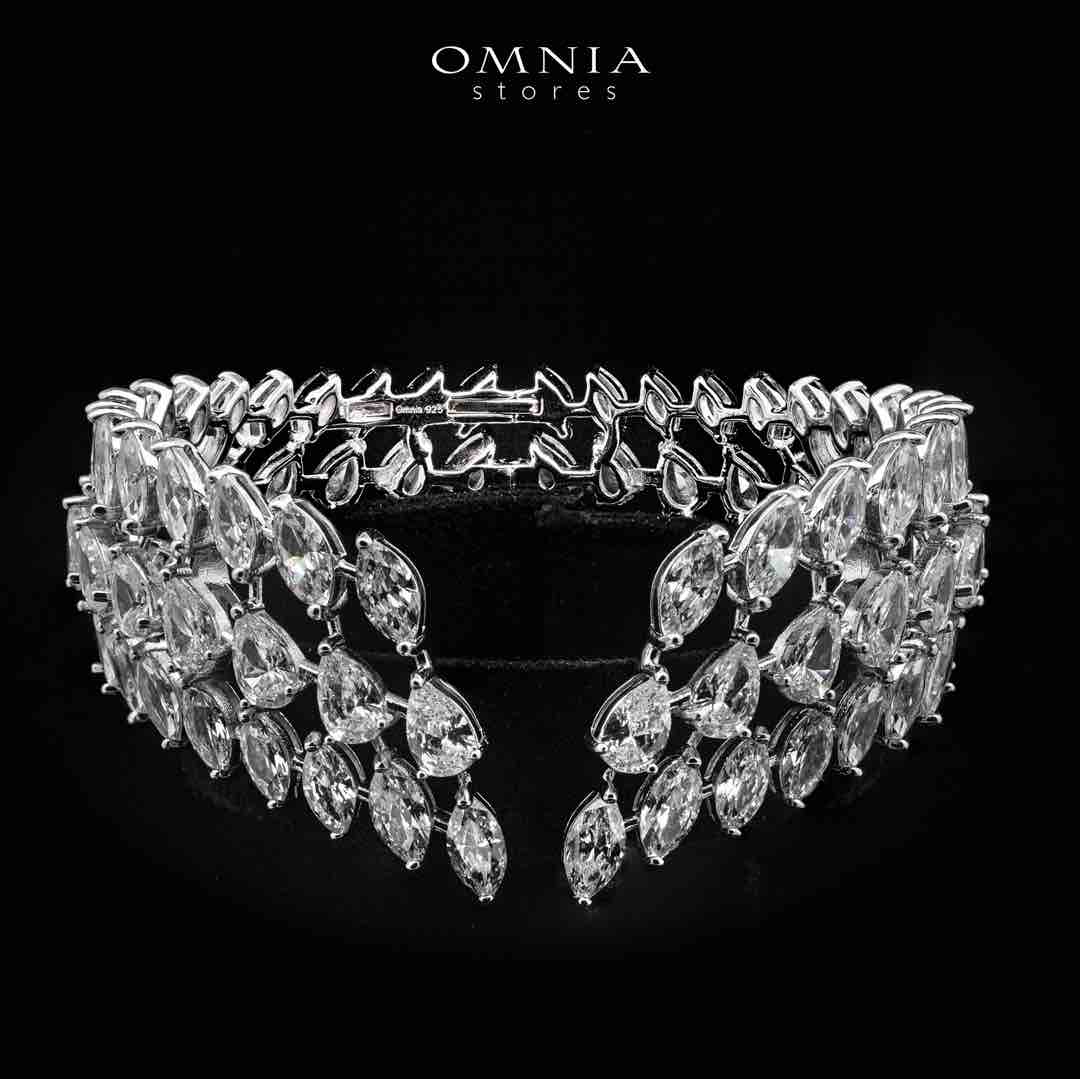 Omnia Sephy White Bangle With High Quality Simulated Diamonds In 925 Silver - OMNIASTORES KSA