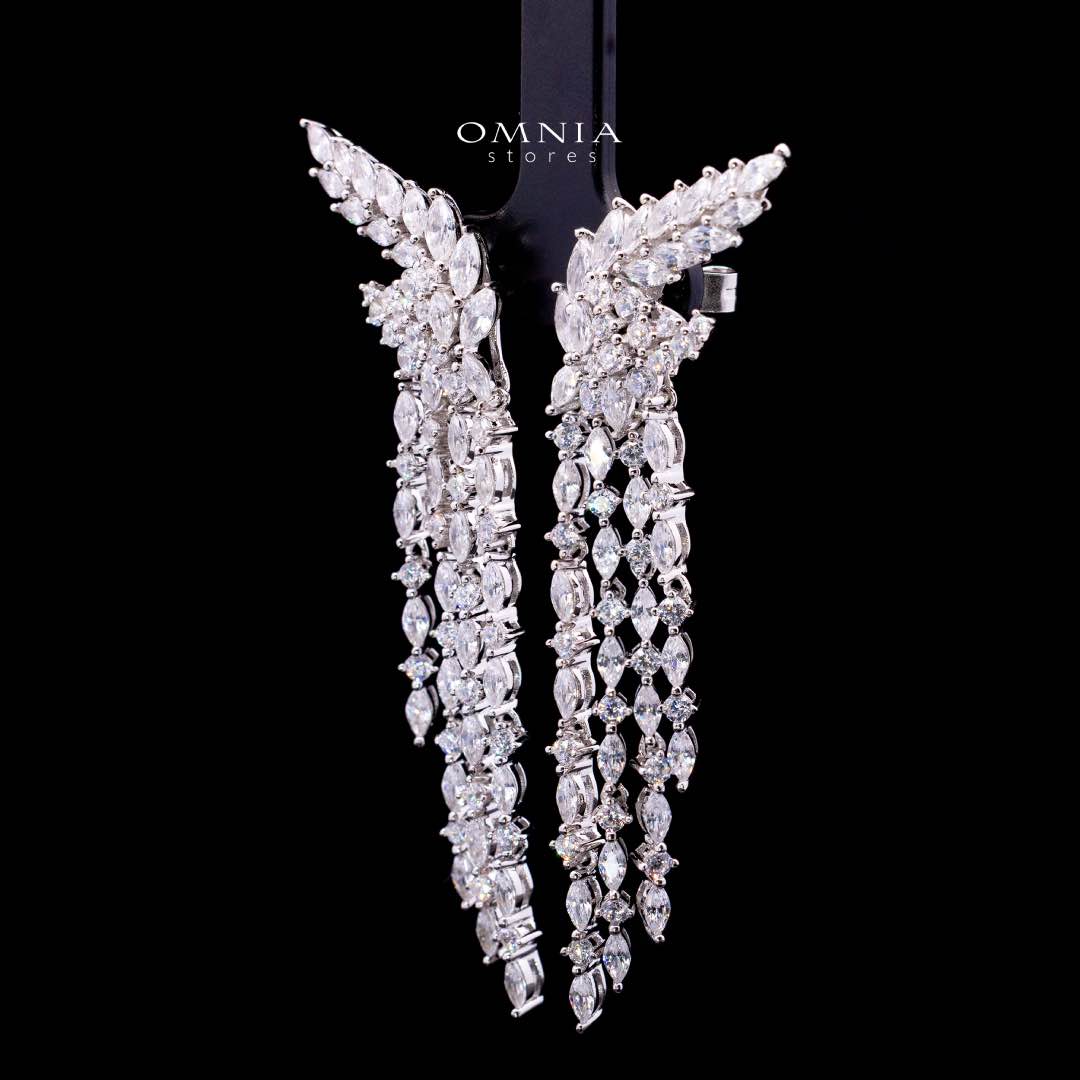 Omnia Aurora Winged Cascade Earrings in 925 Silver with Marquise and Baguette-Cut High-Quality Simulated Diamonds - OMNIASTORES KSA