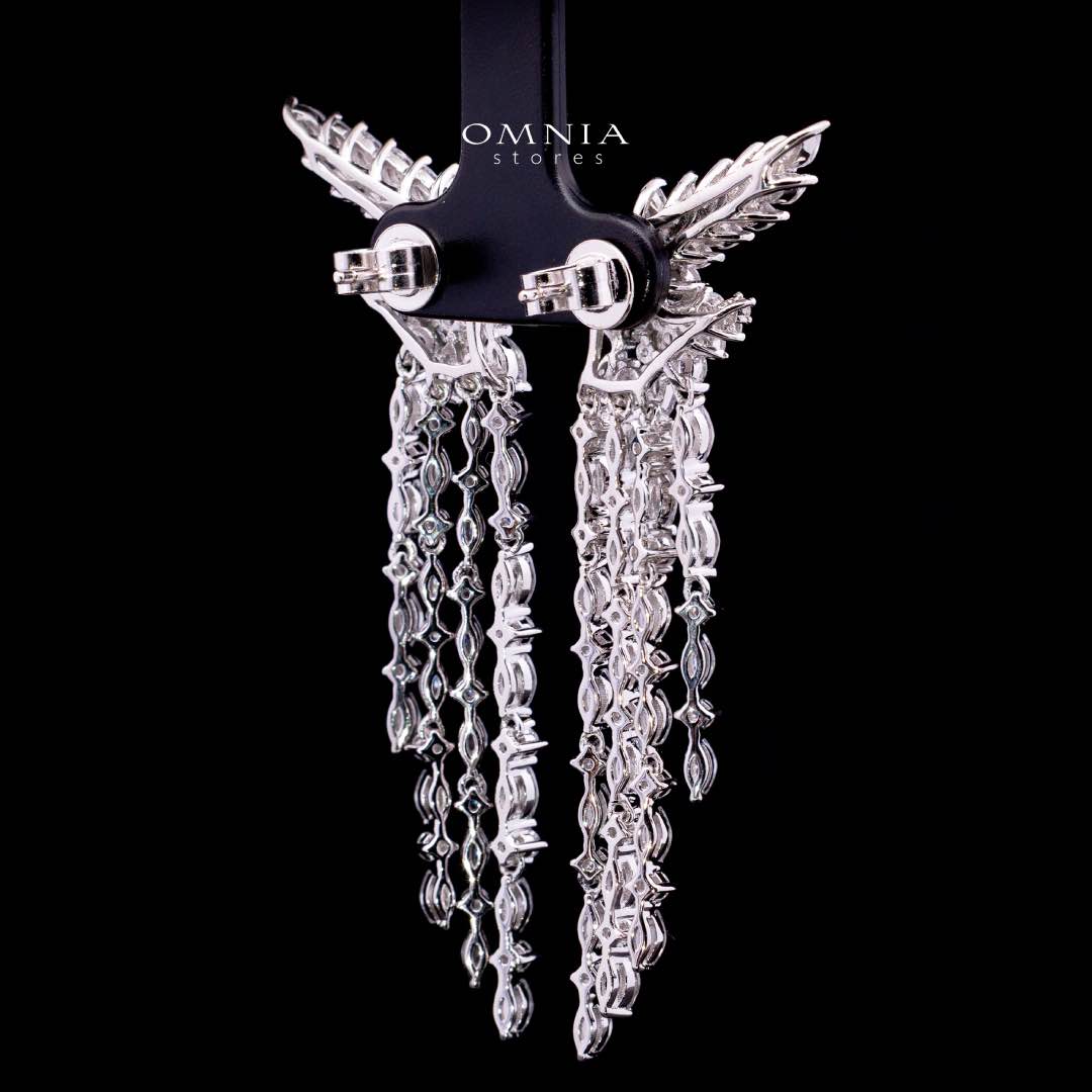 Omnia Aurora Winged Cascade Earrings in 925 Silver with Marquise and Baguette-Cut High-Quality Simulated Diamonds - OMNIASTORES KSA
