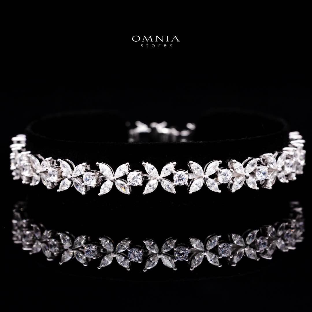 Omnia Lamara Floral-Inspired Tennis Set in 92.5 Silver with High Quality Iced Cut Stones - OMNIASTORES KSA