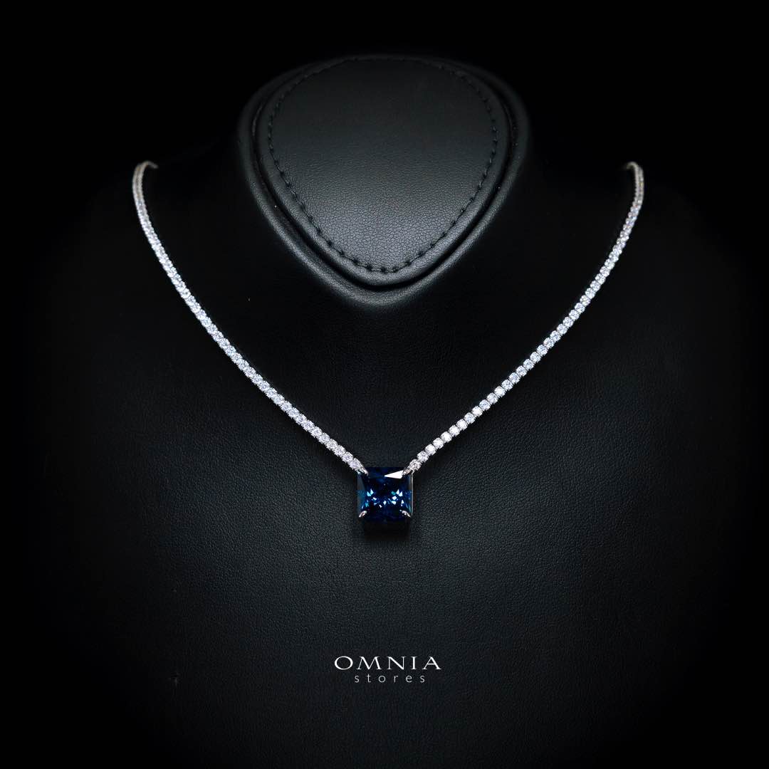 Bettina Blue Necklace 925 Silver in High Quality Simulated Diamond