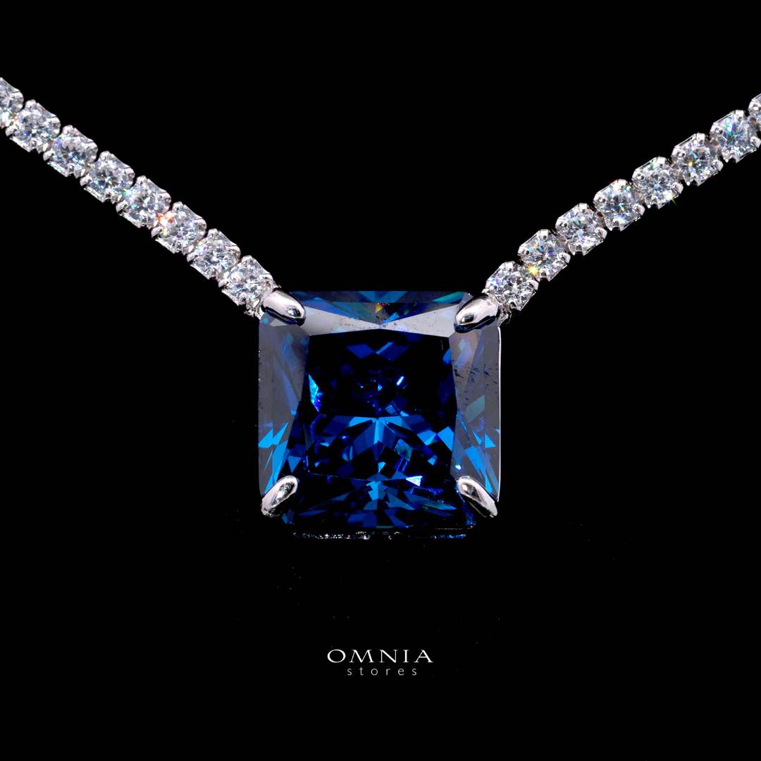 Bettina Blue Necklace 925 Silver in High Quality Simulated Diamond