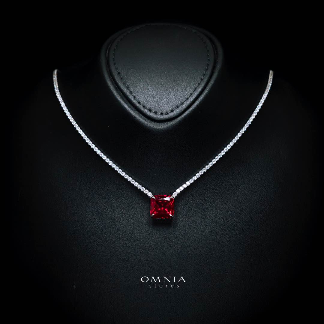 Omnia Bettina Red Necklace 925 Silver High Quality Simulated Diamonds - OMNIASTORES KSA