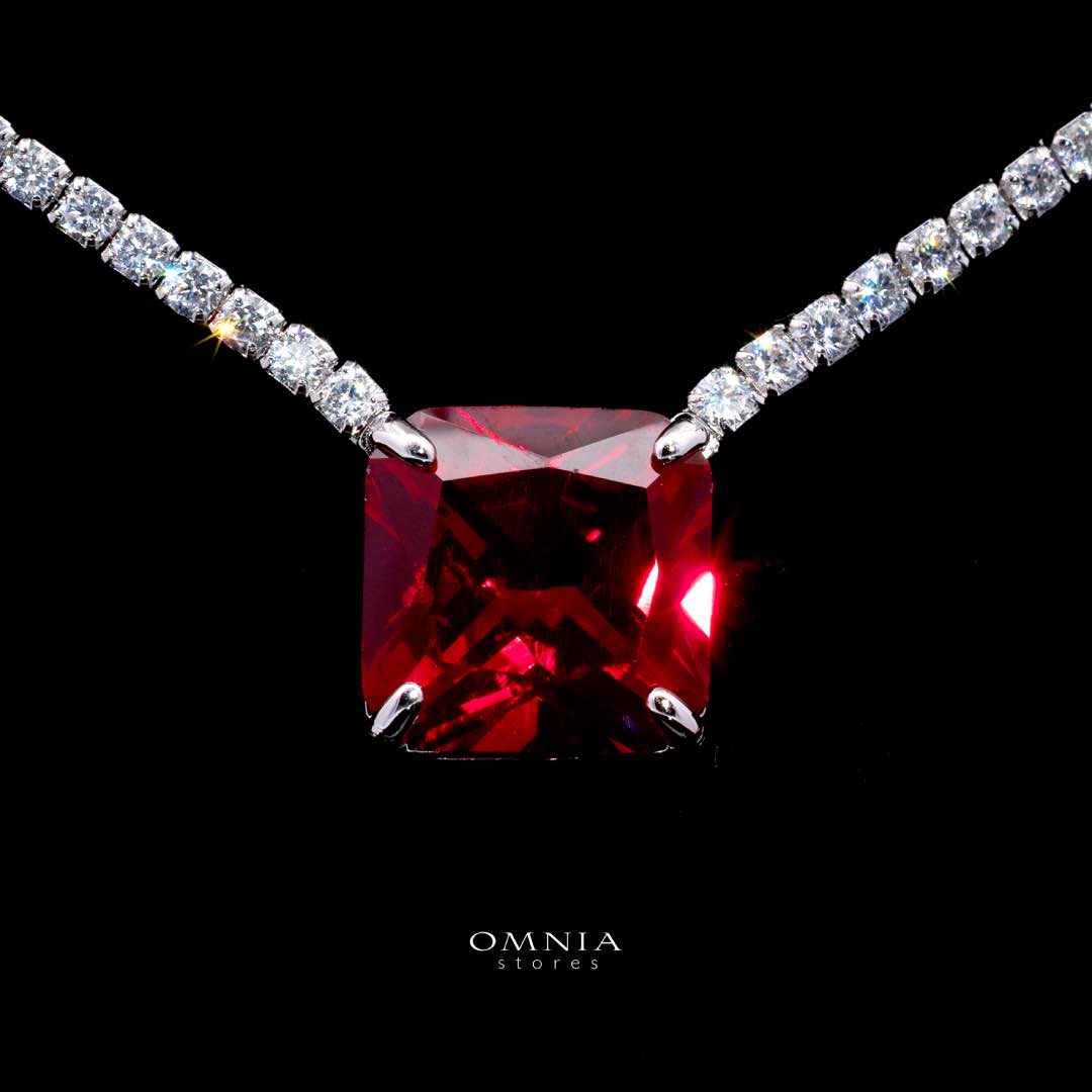 Omnia Bettina Red Necklace 925 Silver High Quality Simulated Diamonds - OMNIASTORES KSA