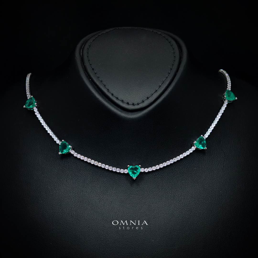 Omnia Louise Turquoise Necklace In 925 Silver High Quality Simulated Diamonds - OMNIASTORES KSA