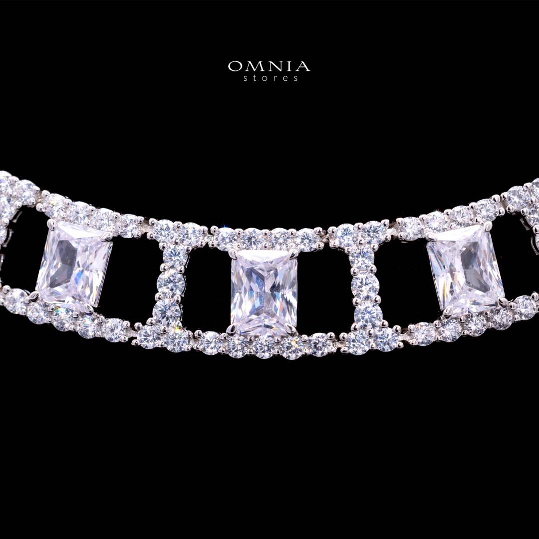 Omnia Alessandra White Necklace in 925 Silver with Emerald-Cut High-Quality Simulated Diamonds - OMNIASTORES KSA