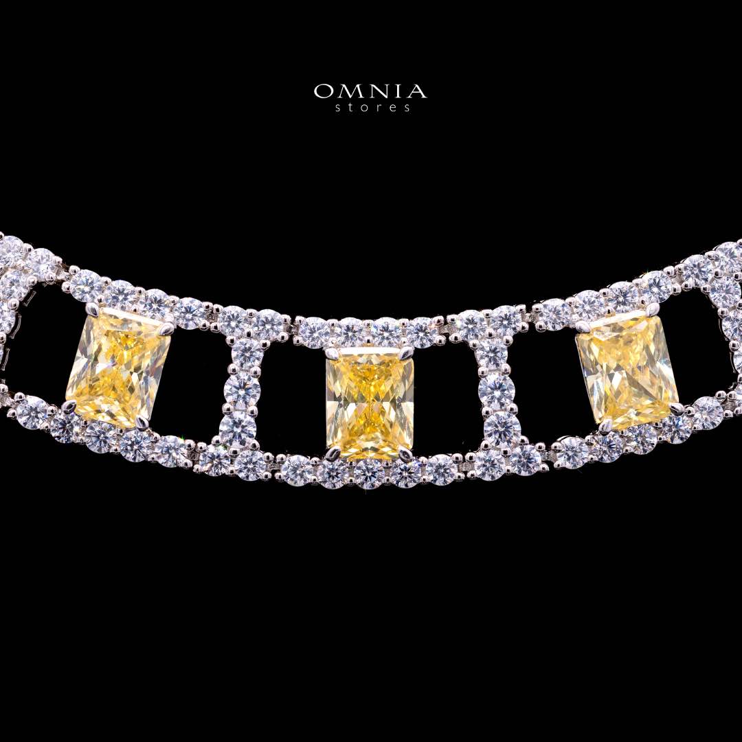 Omnia Alessandra Yellow Necklace in 925 Silver with Emerald-Cut High-Quality Simulated Diamonds - OMNIASTORES KSA