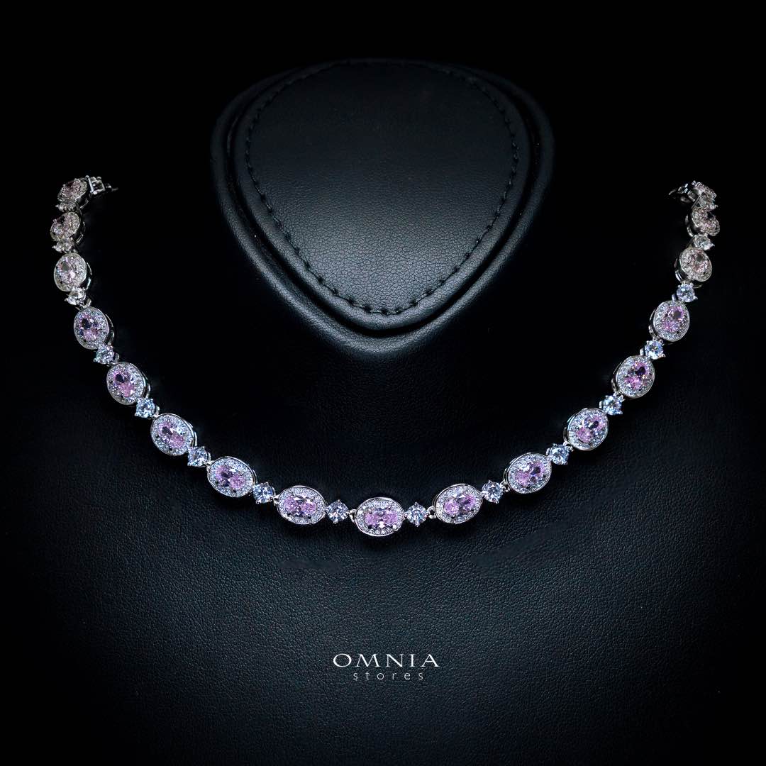 Omnia Asiya Pink Necklace 92.5 Silver In High Quality Simulated diamonds - OMNIASTORES KSA