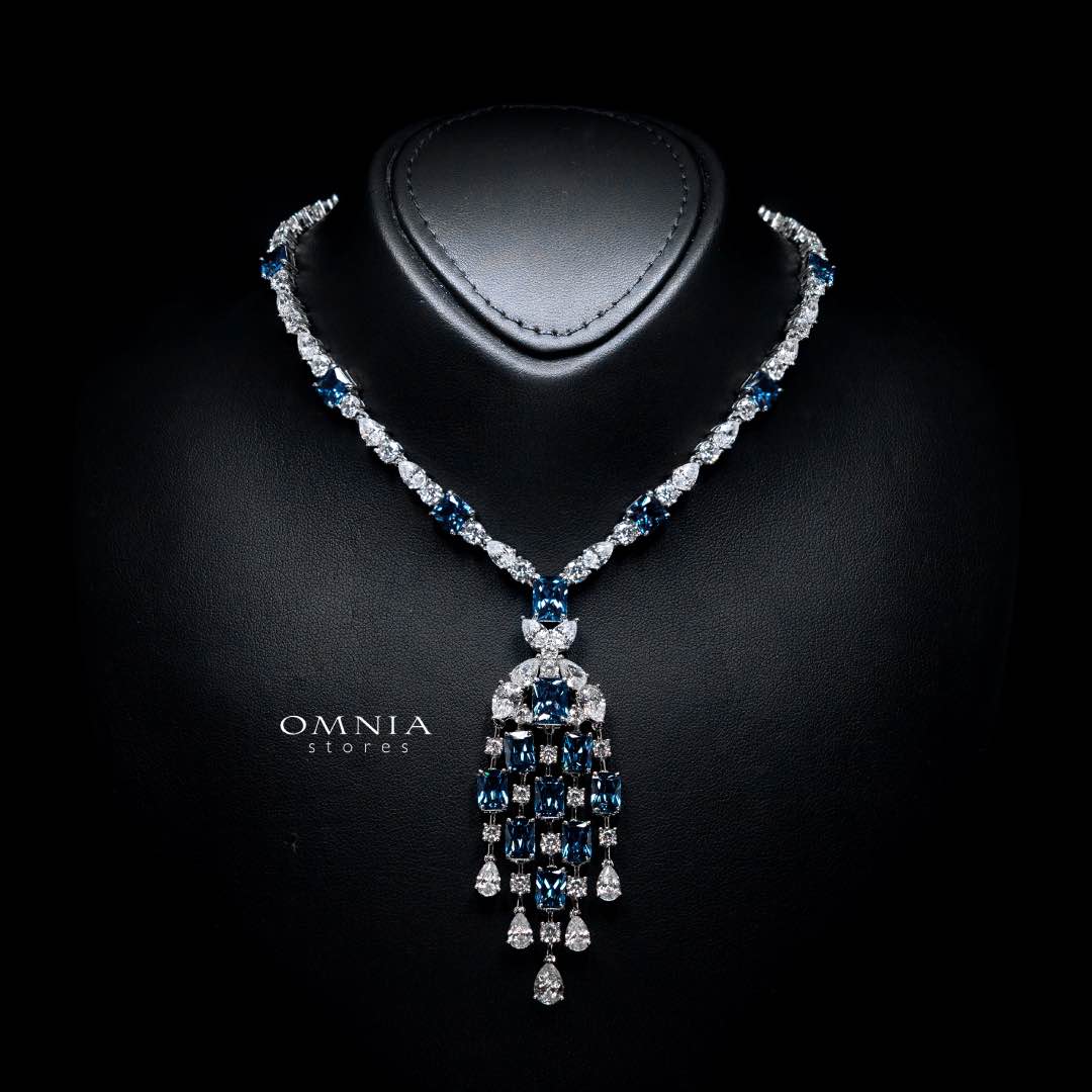 Omnia Israa Blue Necklace In 92.5 Silver High Quality Simulated diamonds - OMNIASTORES KSA
