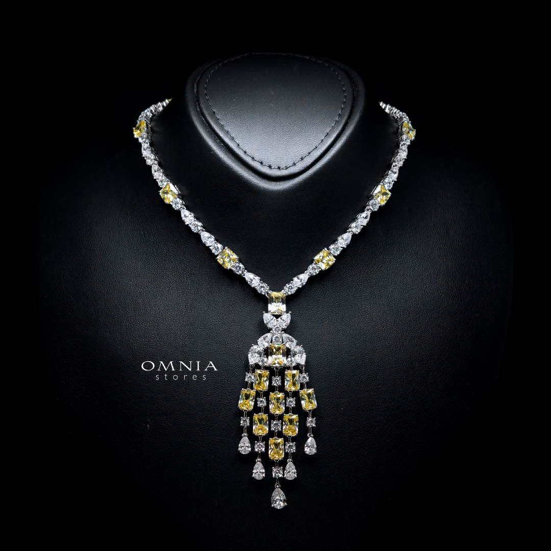 Omnia Israa Yellow Necklace In 925 Silver High Quality Simulated diamonds - OMNIASTORES KSA