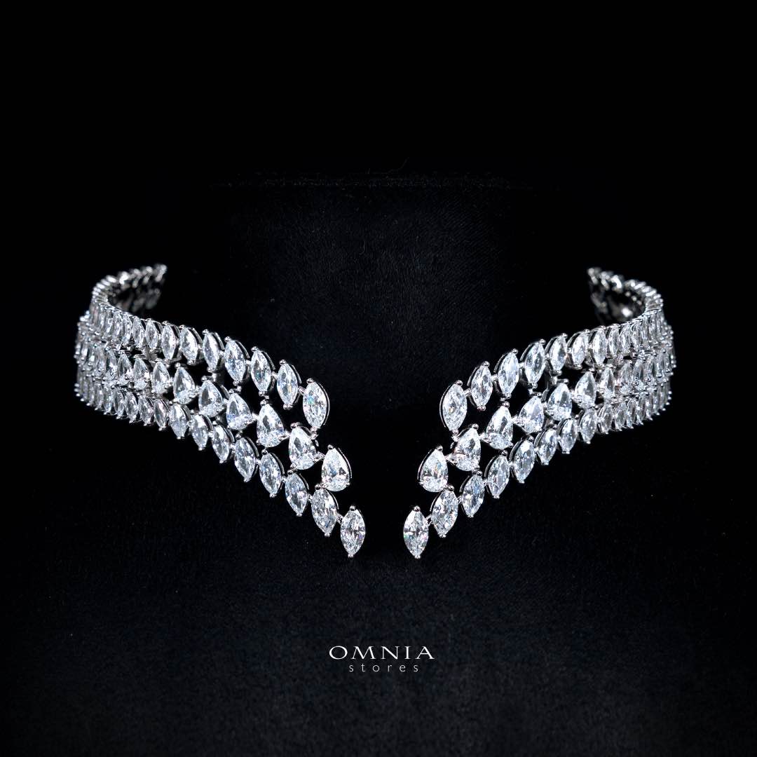 Omnia Sephy White Choker Necklace With High Quality Simulated Diamonds In 925 Silver - OMNIASTORES KSA