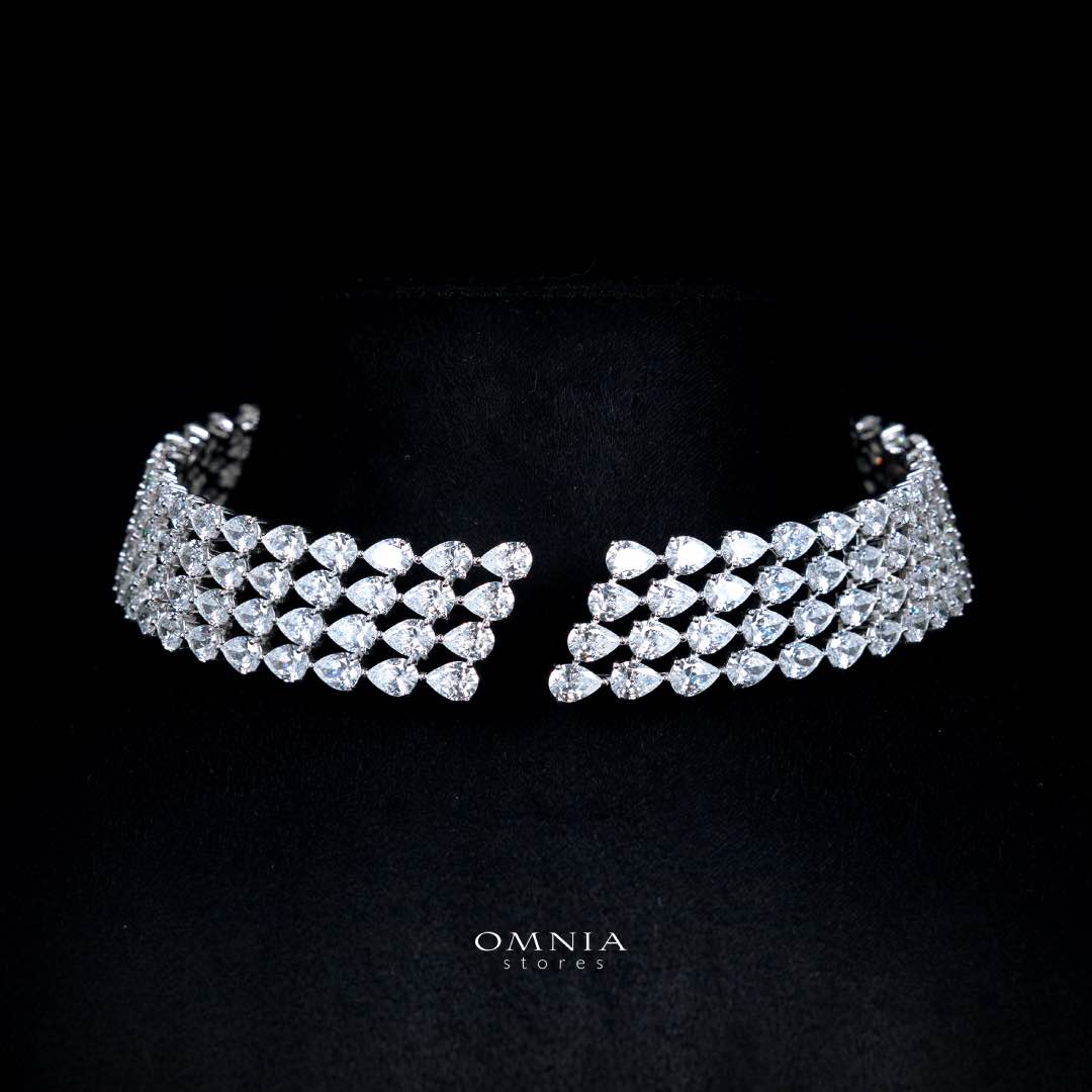 Omnia Tania White Choker Necklace With High Quality Simulated Diamonds In 925 Silver - OMNIASTORES KSA