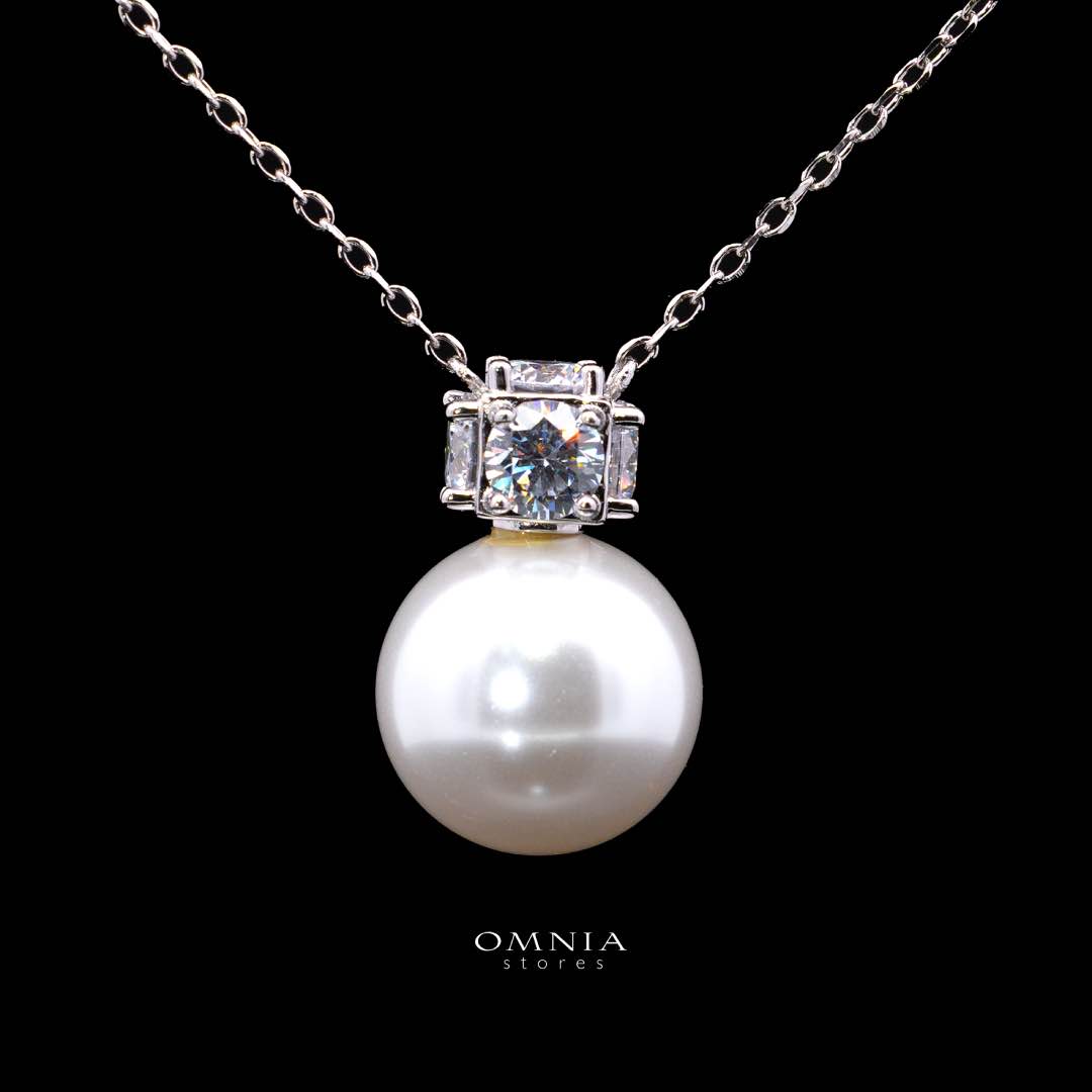 Omnia Belle White Pearl Necklace In 925 Silver High Quality Simulated Diamonds - OMNIASTORES KSA