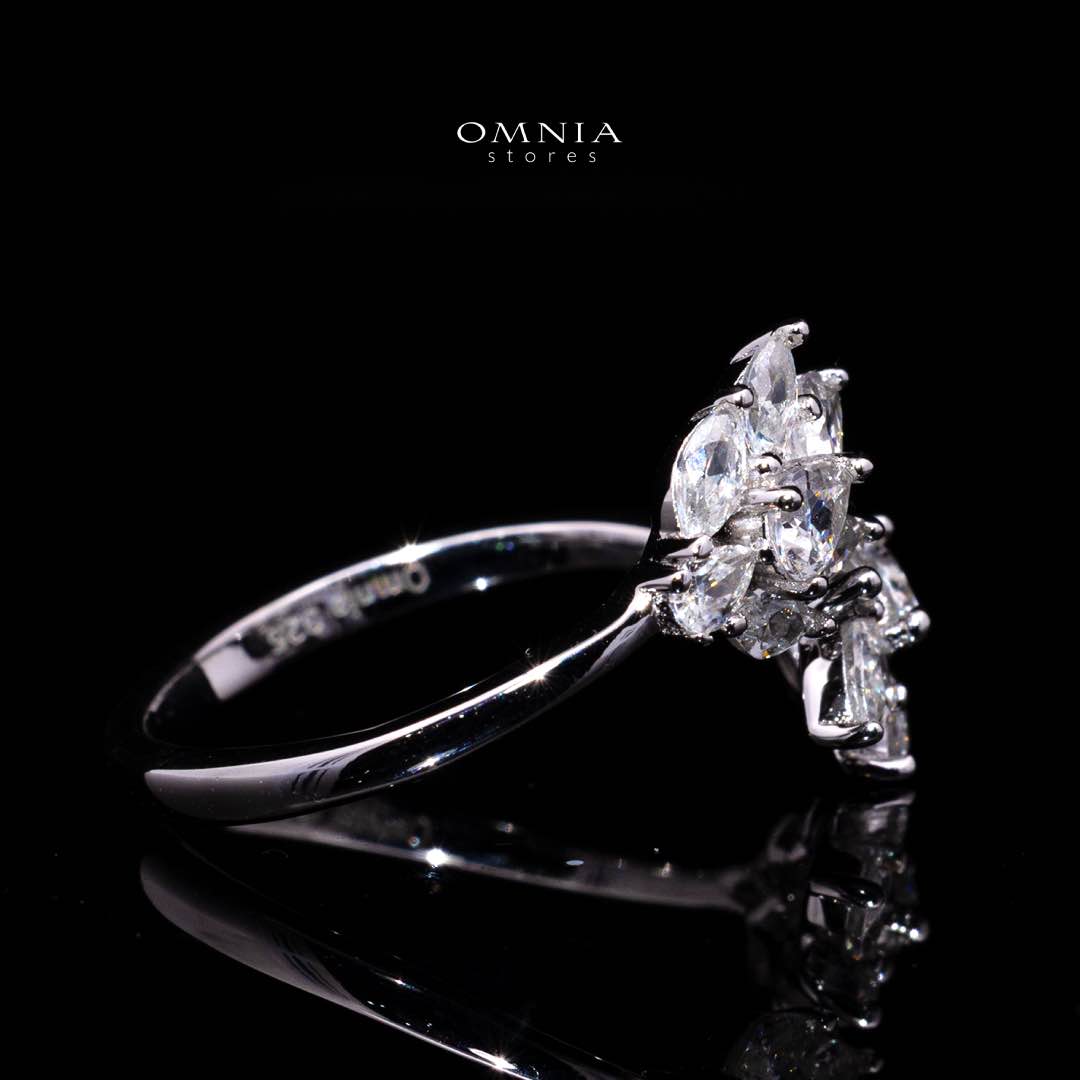 Lorraine White Leaf-Inspired Ring in 925 Silver with Premium Simulated Diamonds - OMNIASTORES KSA