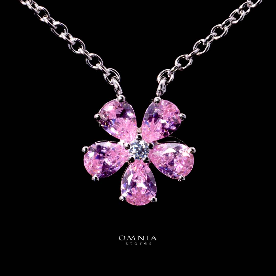 Omnia Pink Blossom Necklace In 92.5 Silver with High Quality Simulated Diamonds - OMNIASTORES KSA