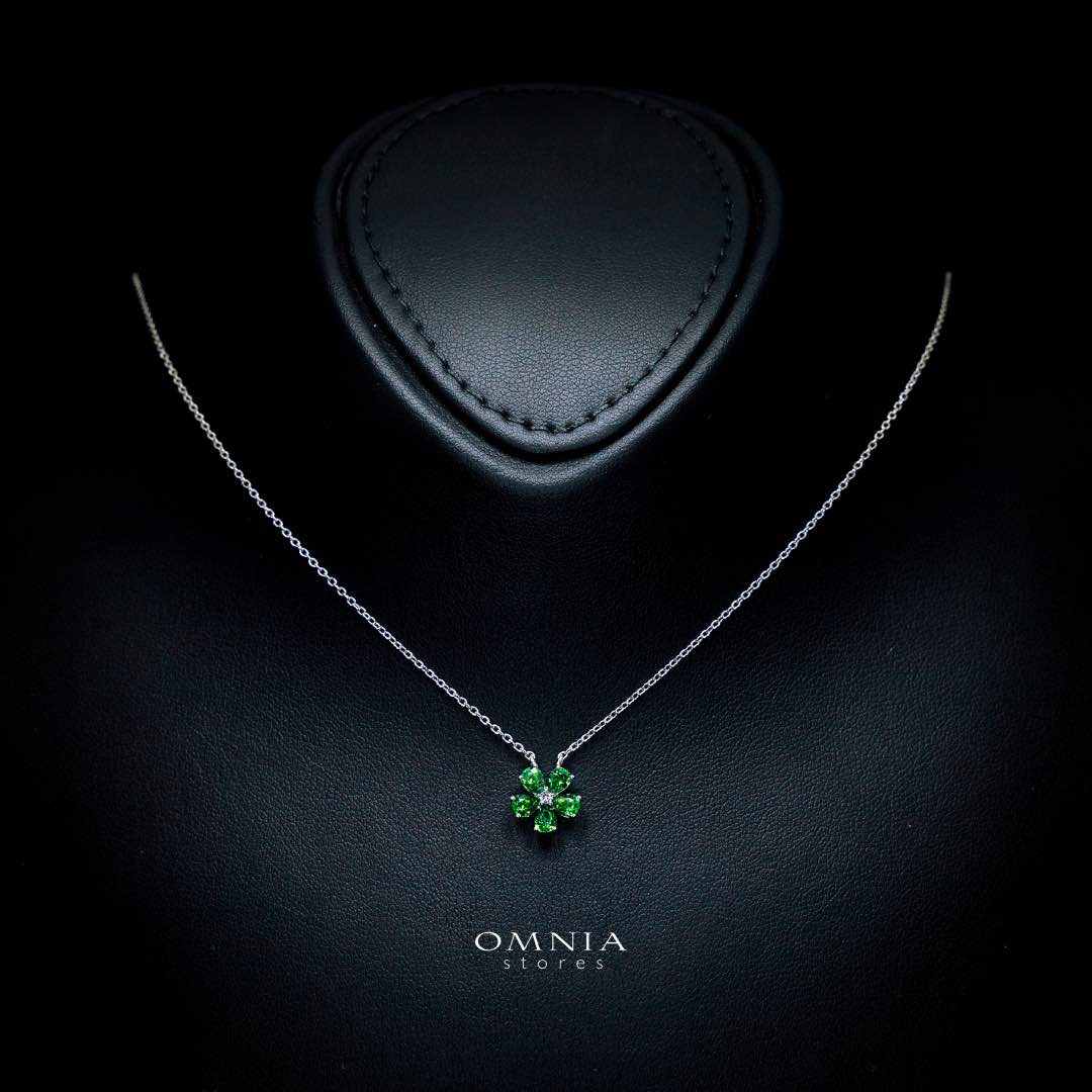 Omnia Emerald Bloom Necklace In 92.5 Silver with High Quality Simulated Diamonds