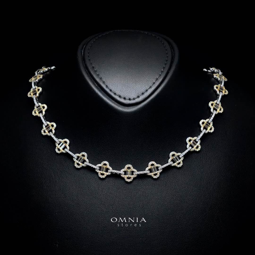 Omnia Amna Gold and White Necklace in 925 Silver High Quality Simulated Diamonds - OMNIASTORES KSA