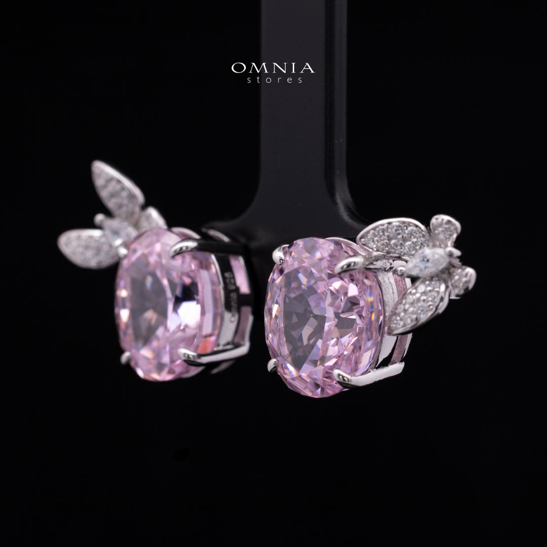 Omnia Maysun Pink Earrings in 925 Silver with High Quality Simulated Diamonds - OMNIASTORES KSA