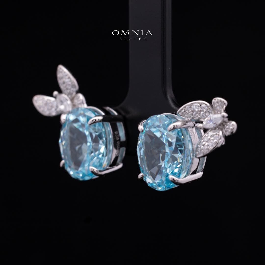 Omnia Maysun Baby Blue Earrings in 92.5 Silver with High Quality Simulated Diamonds - OMNIASTORES KSA