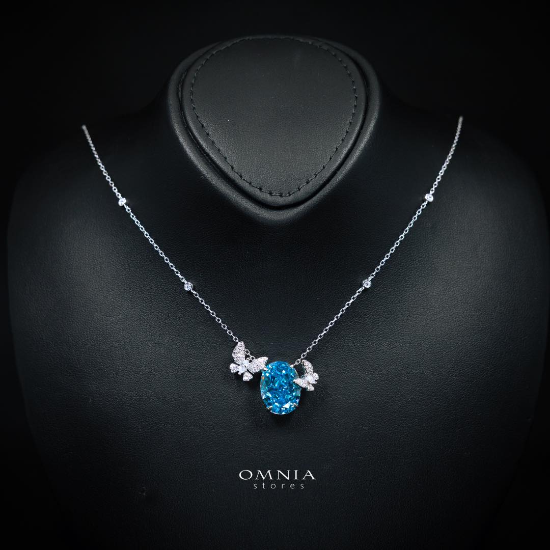Omnia Maysun Baby Blue Necklace in 92.5 Silver with High Quality Simulated Diamonds - OMNIASTORES KSA
