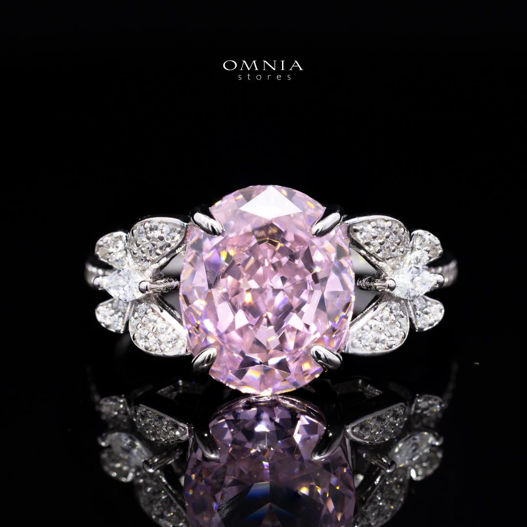 Omnia Maysun Pink Oval Ring in 92.5 Silver with High Quality Simulated Diamonds - OMNIASTORES KSA