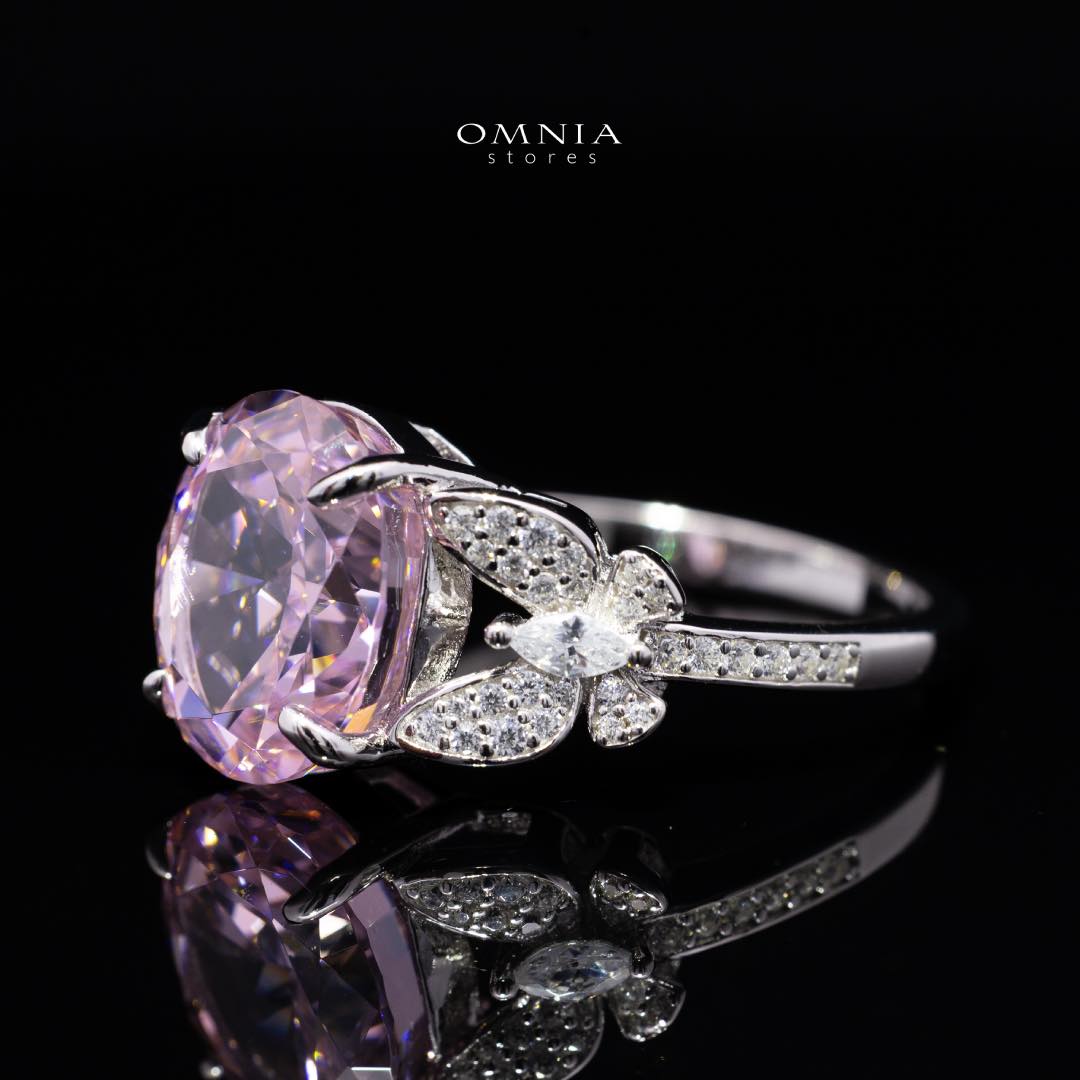Omnia Maysun Pink Oval Ring in 92.5 Silver with High Quality Simulated Diamonds - OMNIASTORES KSA