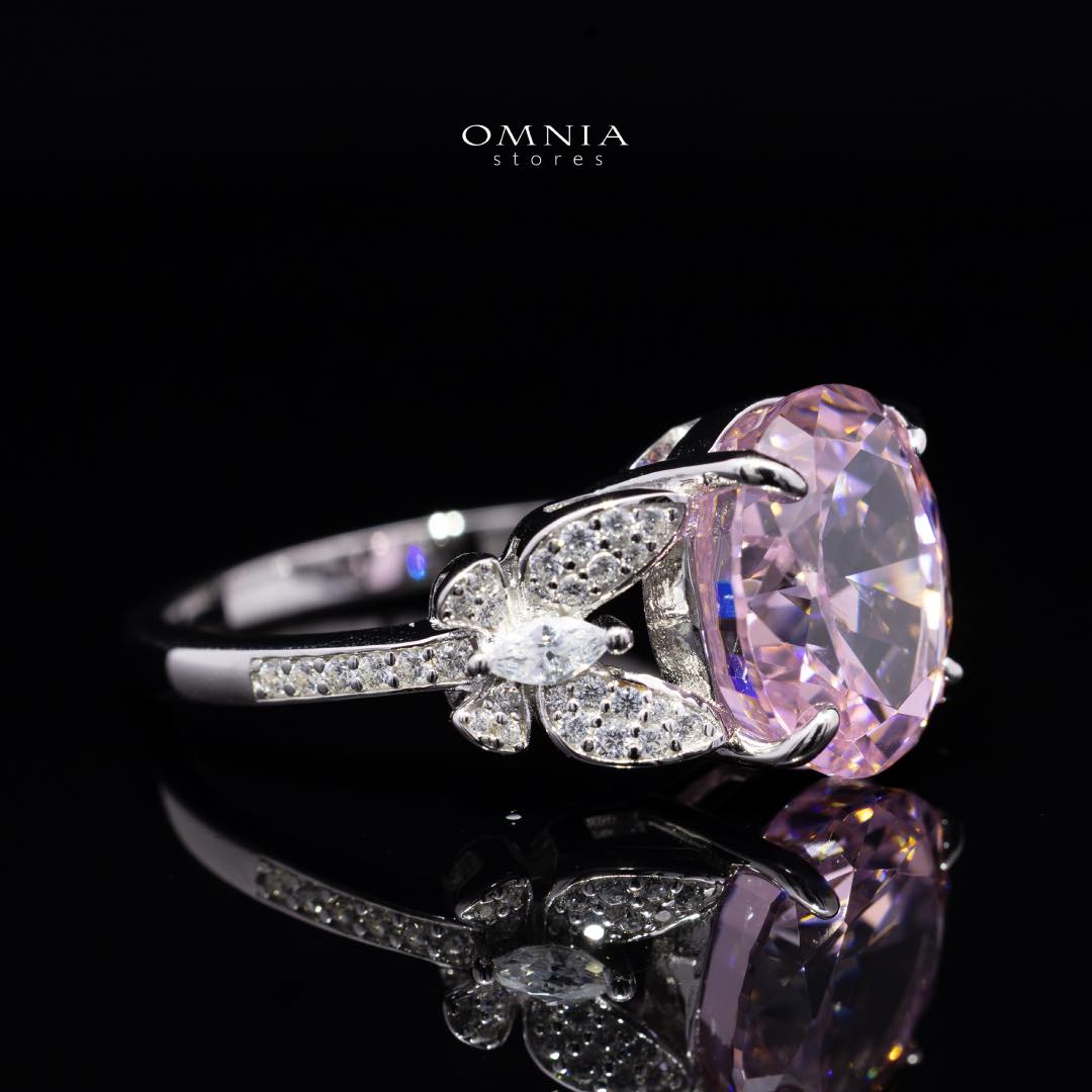 Omnia Maysun Pink Oval Ring in 92.5 Silver with High Quality Simulated Diamonds - OMNIASTORES KSA