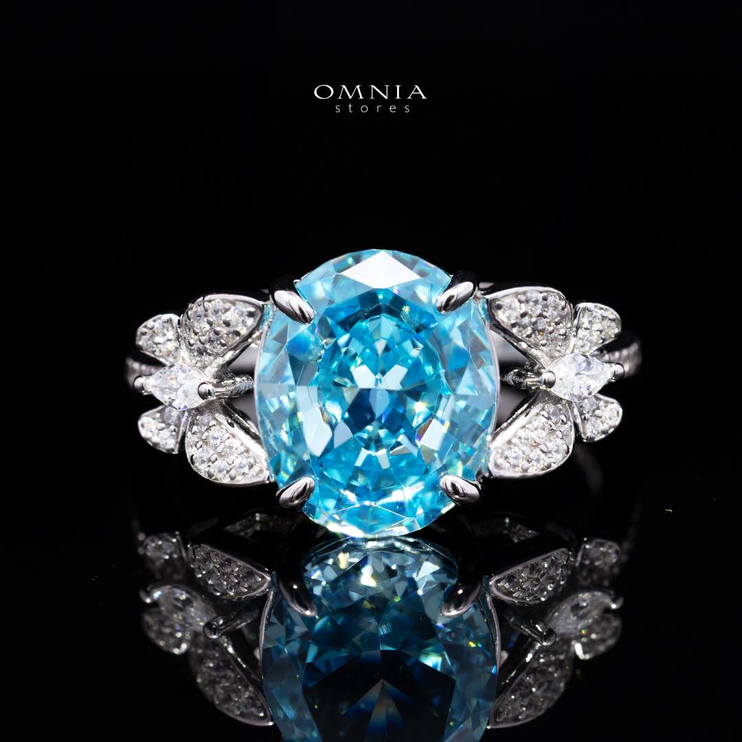 Omnia Maysun Baby Blue Oval Ring in 925 Silver with Simulated Diamonds - OMNIASTORES KSA