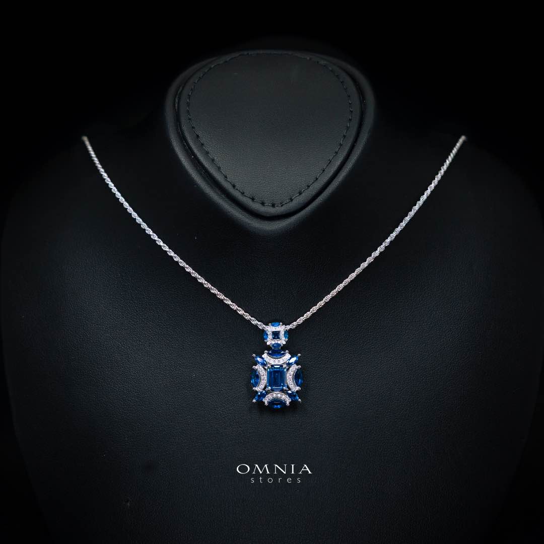 Omnia Aliz White and Blue Pendant Necklace With High Quality Simulated Diamonds In 925 Silver - OMNIASTORES KSA