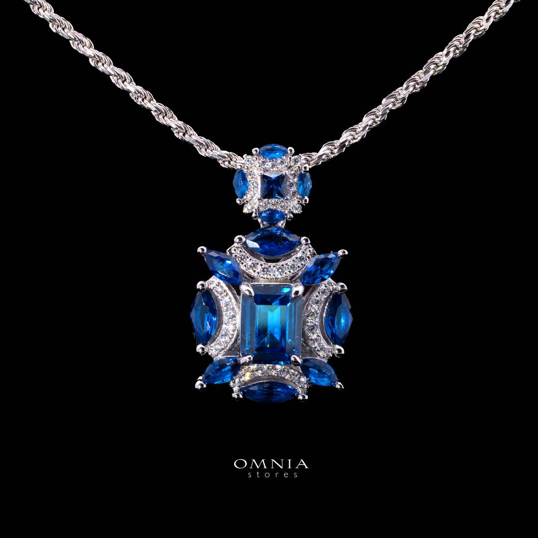Omnia Aliz White and Blue Pendant Necklace With High Quality Simulated Diamonds In 925 Silver - OMNIASTORES KSA