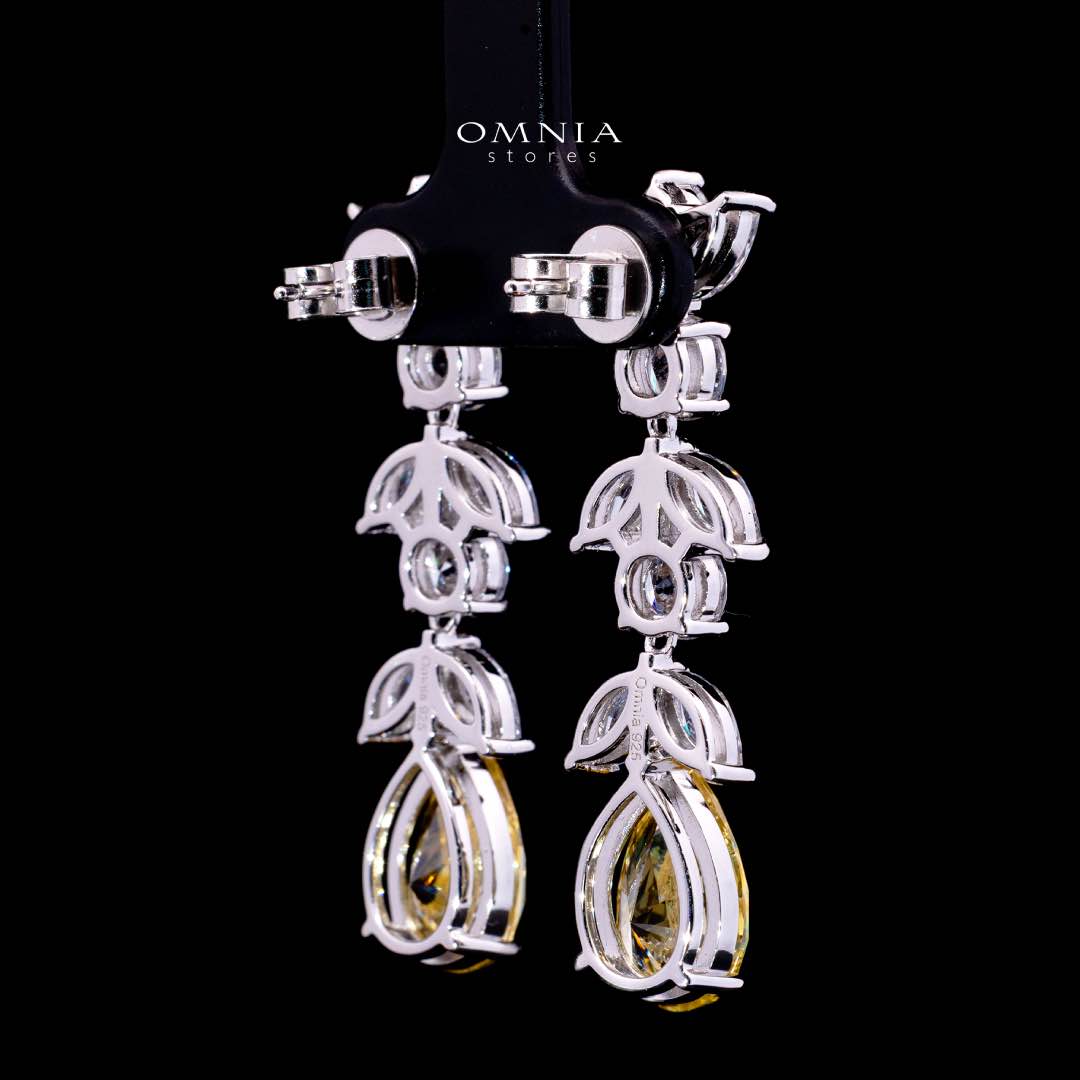 Omnia Dia White and Yellow Drop Earrings With High Quality Simulated Diamonds In 925 Silver - OMNIASTORES KSA