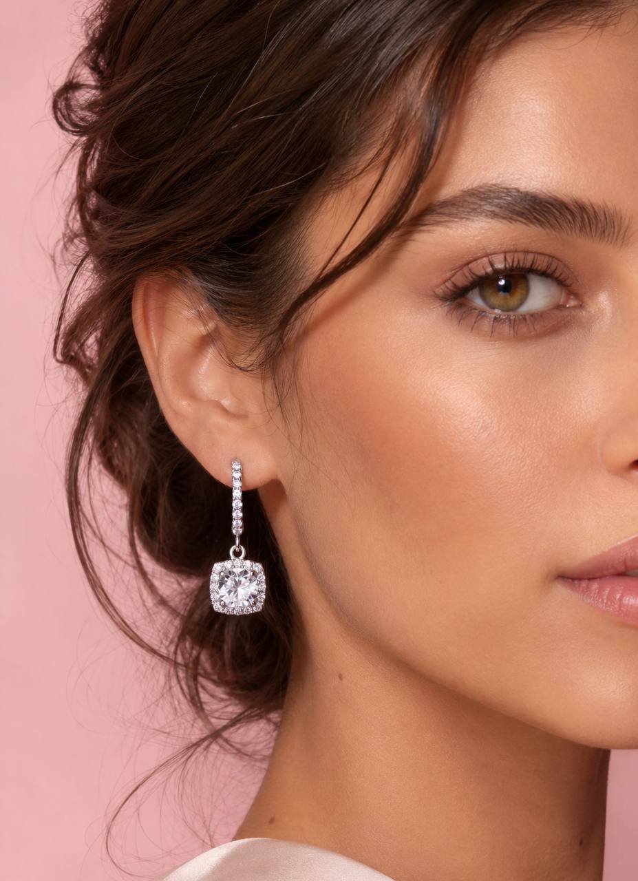 Stefania White Moissanite Drop Earrings with GRA Certificate – RD6.5mm (1ct), Rhodium-Plated 925 Sterling Silver - OMNIASTORES KSA