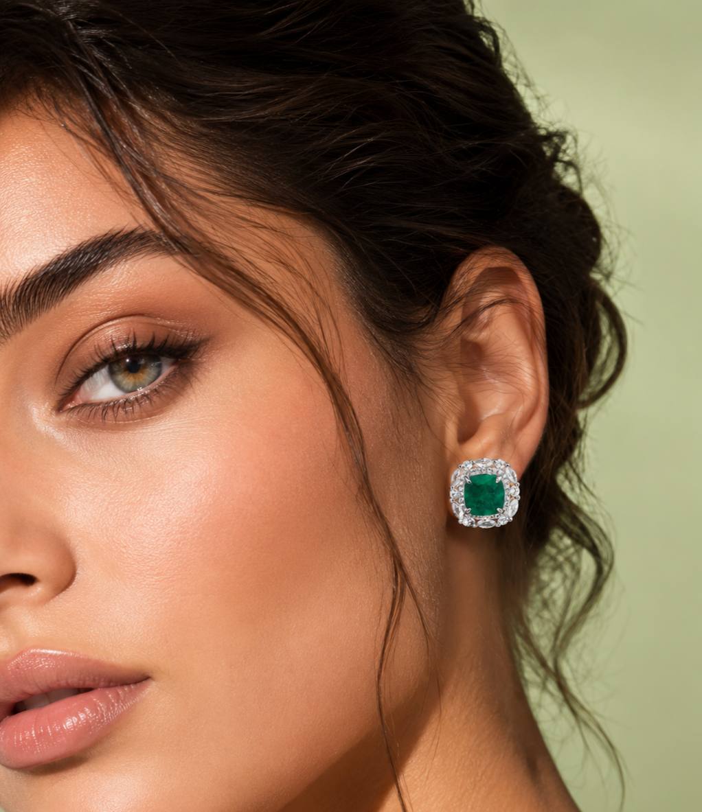 Teresa Green and White Earrings With High Quality Simulated Diamonds in 925 Silver - OMNIASTORES KSA