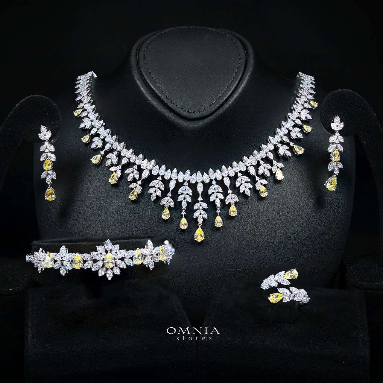 Aylara Yellow Luxury Bridal Full Jewelry Set with High-Quality Premium Simulated Diamonds