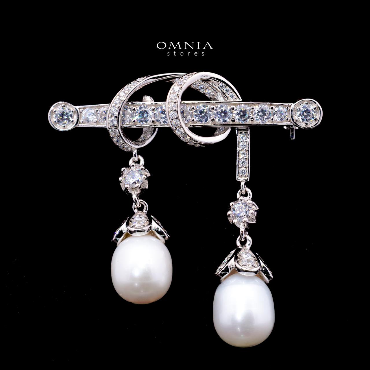 Ahney Drop Pearl Brooch with High-Quality Simulated Diamonds in 925 Sterling Silver