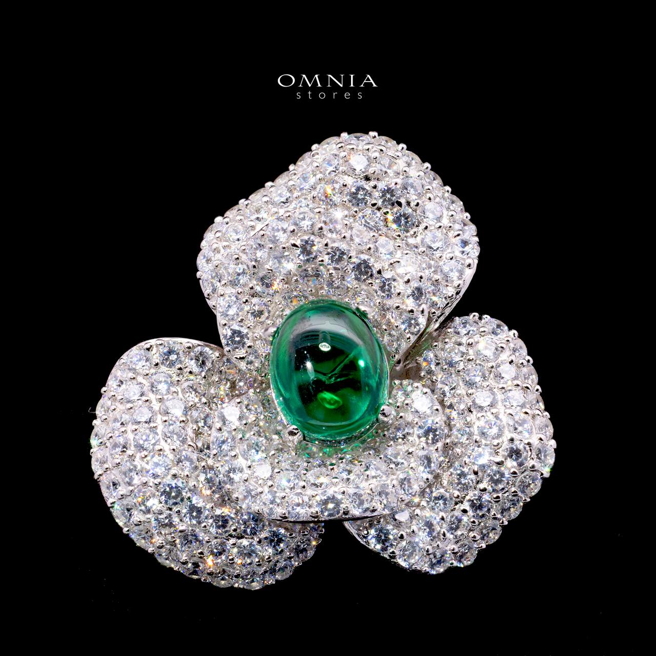 Anica Three-Petal Flower Brooch with High-Quality Simulated Diamonds in 925 Sterling Silver