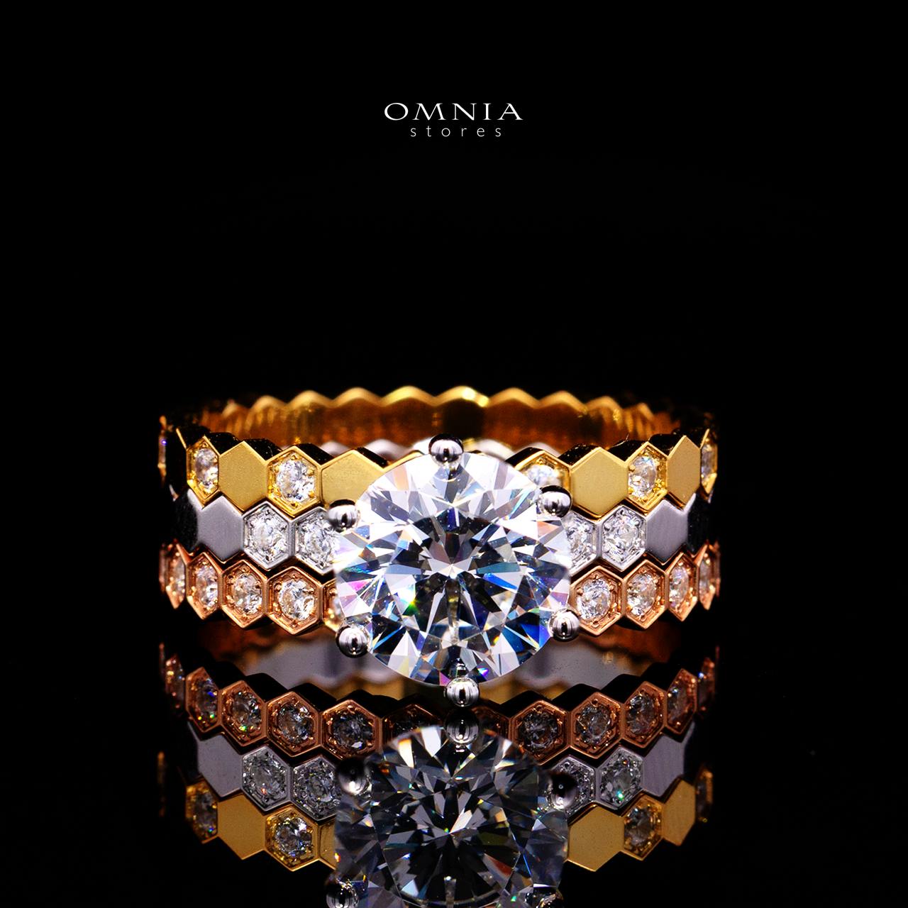 Agnese Tricolor Ring with Certificate | High-Quality Premium Simulated Diamonds in 925 Sterling Silver - OMNIASTORES KSA