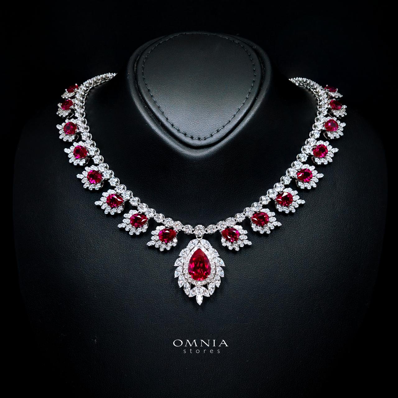 Carolina Lab-Grown Red Ruby Necklace with GRC Certificate in 925 Sterling Silver