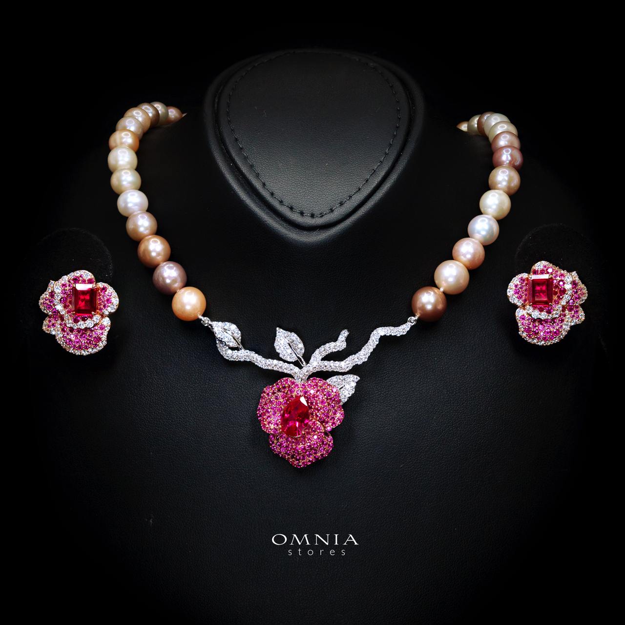 Omnia Masa Fresh Real Water Pearl Set in 925 Silver High Quality Simulated diamonds - OMNIASTORES KSA