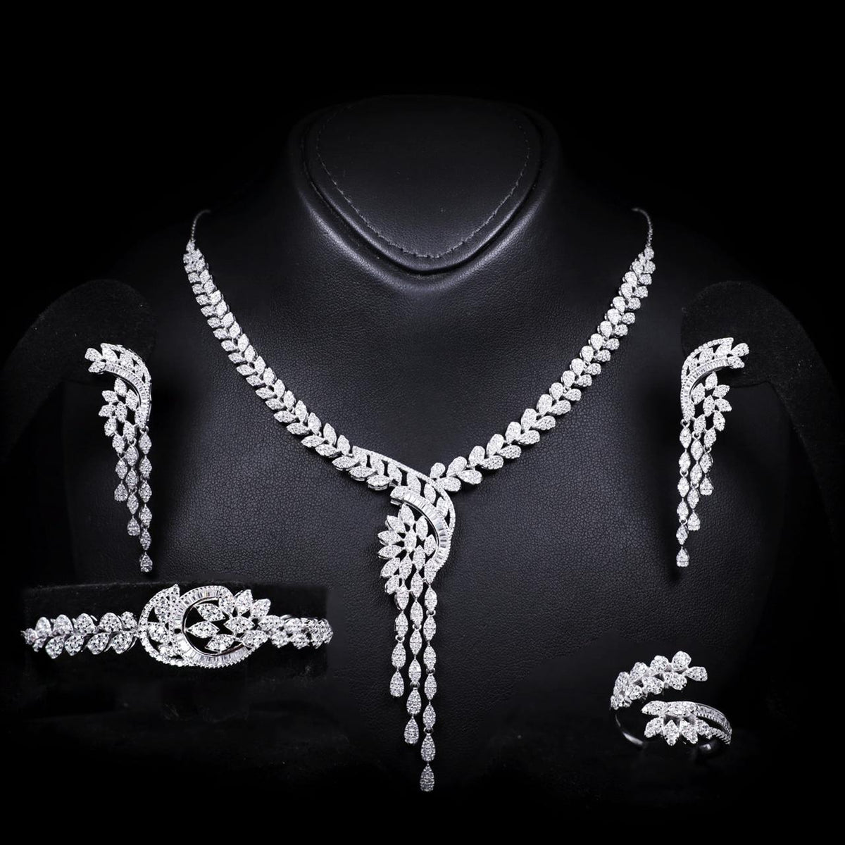 Kylie White Luxury Bridal Full Set | 925 Sterling Silver with High-Quality Simulated Diamonds