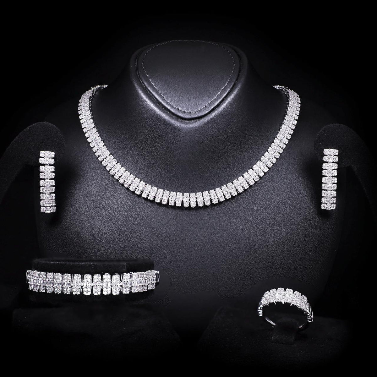 Rayana White Luxury Bridal Full Set with High-Quality Zircon Stones Rhodium Plated